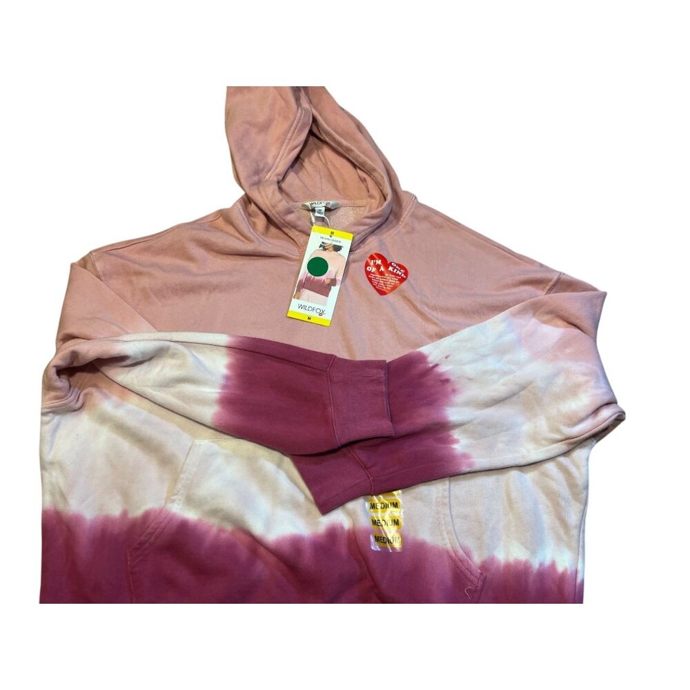 WildFox Tie-Dye Pink & White Hooded Sweatshirt With Kangaroo Pocket